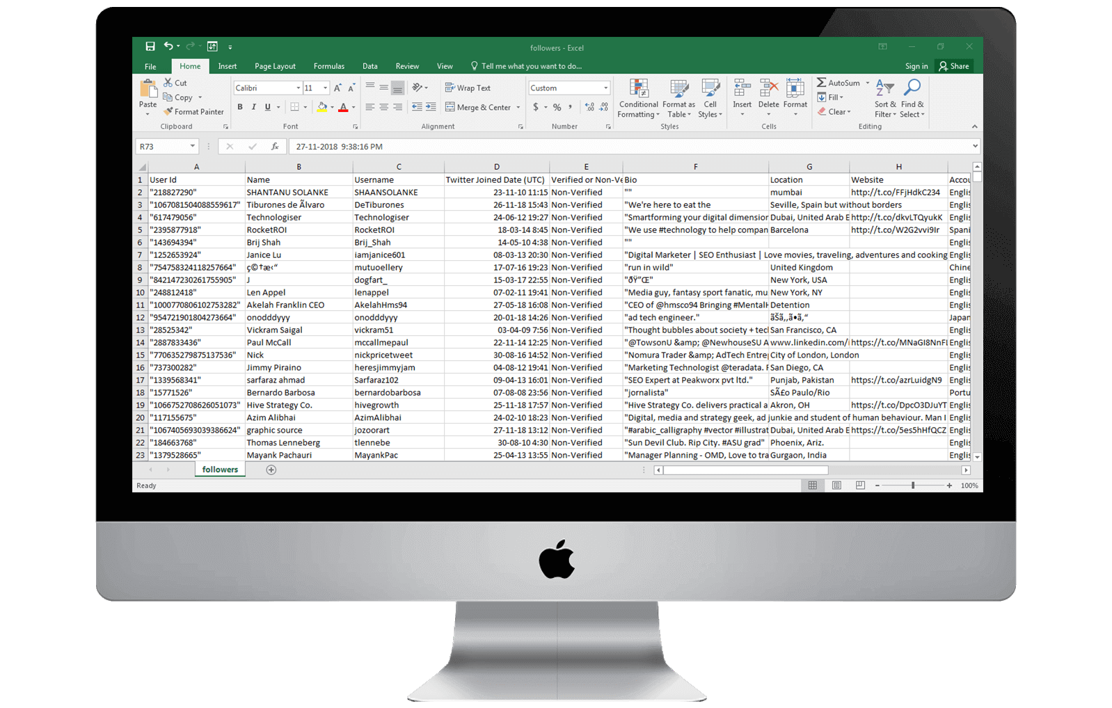 Followers CSV details First